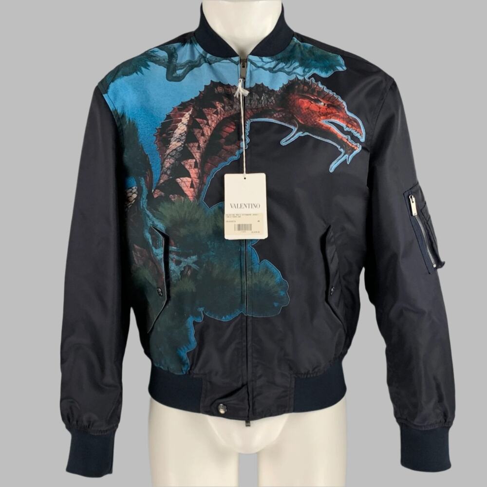 VALENTINO Size 36 Navy Graphic Bomber Jacket